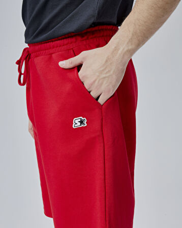 ASHER Kırmızı Yırtmaçlı Patchli Rahat Kalıp Erkek Örme Şort