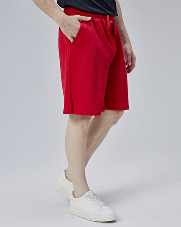 ASHER Kırmızı Yırtmaçlı Patchli Rahat Kalıp Erkek Örme Şort