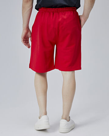 ASHER Kırmızı Yırtmaçlı Patchli Rahat Kalıp Erkek Örme Şort