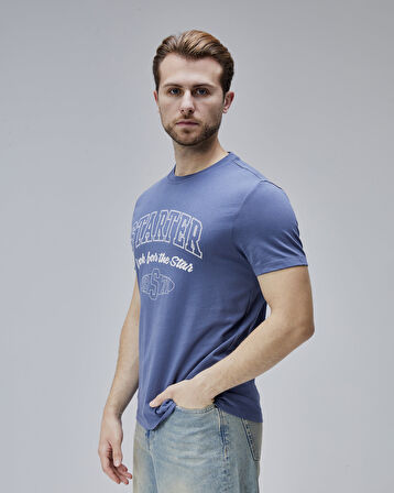 BARNES Lacivert Bisiklet Yaka BAskılı Standard Fit Erkek Tshirt