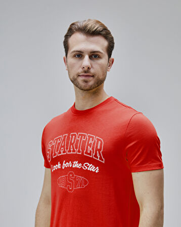 BARNES Kırmızı Bisiklet Yaka BAskılı Standard Fit Erkek Tshirt