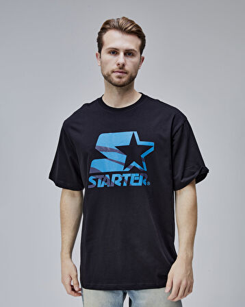 BURNLEY Siyah Bisiklet Yaka Baskılı Oversize Erkek Tshirt