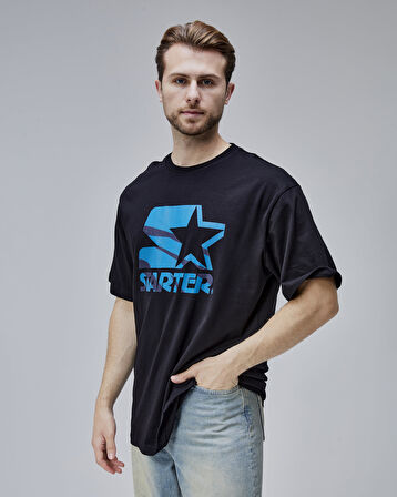 BURNLEY Siyah Bisiklet Yaka Baskılı Oversize Erkek Tshirt