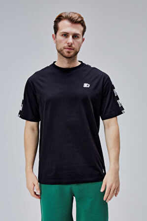 EASTWOOD Siyah Bisiklet Yaka Baskılı Oversize  Erkek Tshirt