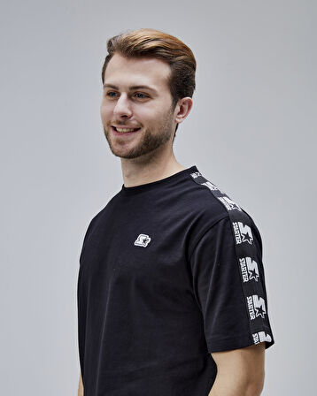 EASTWOOD Siyah Bisiklet Yaka Baskılı Oversize  Erkek Tshirt