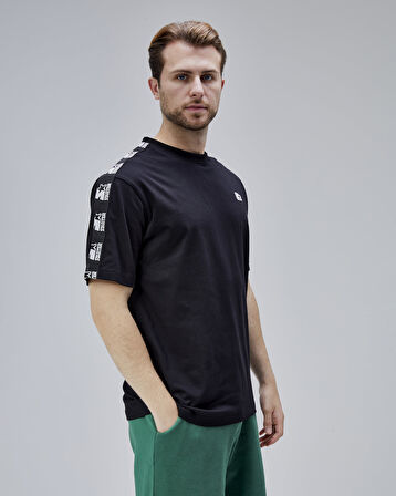 EASTWOOD Siyah Bisiklet Yaka Baskılı Oversize  Erkek Tshirt