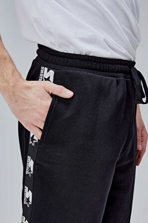 MONUMENT Siyah Örme Sort Şeritli Rahat Kalıp Erkek Örme Şort