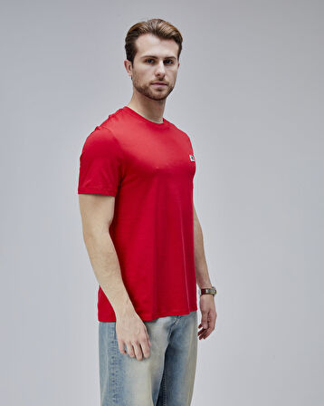 WARREN Kırmızı Bisiklet Yaka Patchli Standard Fit Erkek Tshirt