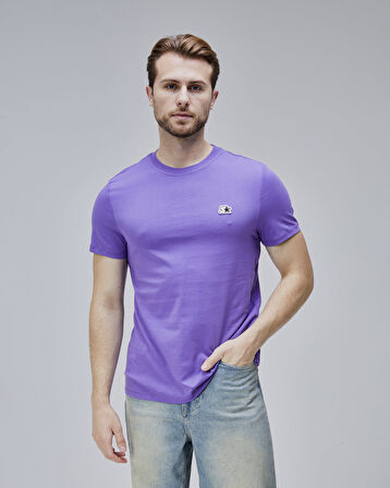 WARREN Mor Bisiklet Yaka Patchli Standard Fit Erkek Tshirt