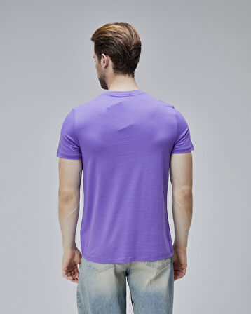 WARREN Mor Bisiklet Yaka Patchli Standard Fit Erkek Tshirt