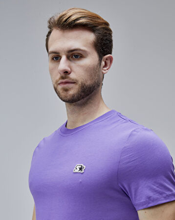 WARREN Mor Bisiklet Yaka Patchli Standard Fit Erkek Tshirt