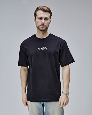 DYMOND Siyah Bisiklet Yaka Baskılı Oversize  Erkek Tshirt