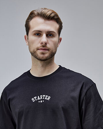 DYMOND Siyah Bisiklet Yaka Baskılı Oversize  Erkek Tshirt