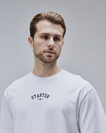 DYMOND Beyaz Bisiklet Yaka Baskılı Oversize  Erkek Tshirt