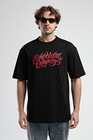 ALBANY Siyah Bisiklet Yaka Baskılı Oversize Erkek Tshirt