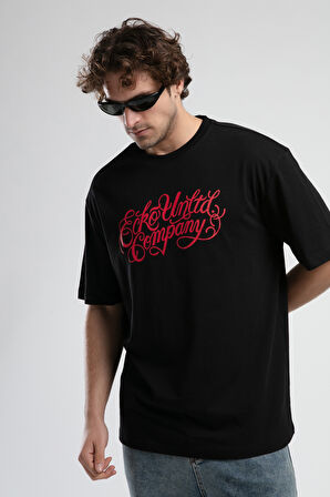 ALBANY Siyah Bisiklet Yaka Baskılı Oversize Erkek Tshirt
