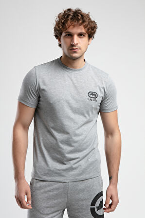 CORINTH Gri Bisiklet Yaka Baskılı Standard Fit Erkek Tshirt