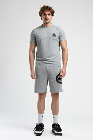 CORINTH Gri Bisiklet Yaka Baskılı Standard Fit Erkek Tshirt