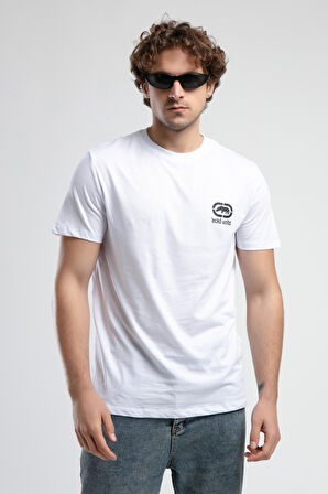 CORINTH Beyaz Bisiklet Yaka Baskılı Standard Fit Erkek Tshirt