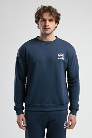 EASTSIDE Lacivert Bisiklet Yaka Nakışlı Loose Fit Erkek Sweatshirt