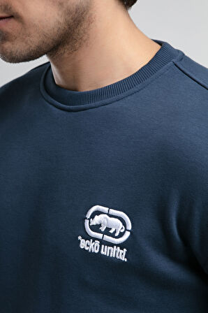 EASTSIDE Lacivert Bisiklet Yaka Nakışlı Loose Fit Erkek Sweatshirt