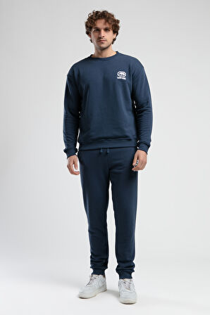 EASTSIDE Lacivert Bisiklet Yaka Nakışlı Loose Fit Erkek Sweatshirt