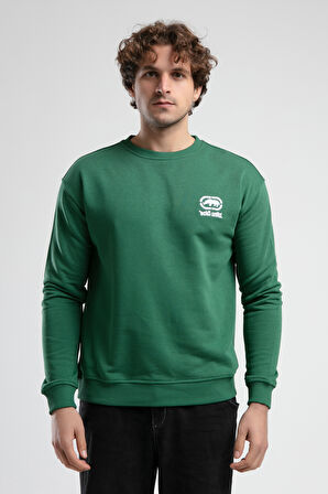 EASTSIDE Yeşil Bisiklet Yaka Nakışlı Loose Fit Erkek Sweatshirt