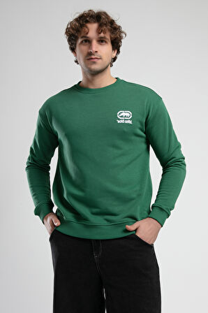 EASTSIDE Yeşil Bisiklet Yaka Nakışlı Loose Fit Erkek Sweatshirt