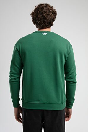 EASTSIDE Yeşil Bisiklet Yaka Nakışlı Loose Fit Erkek Sweatshirt