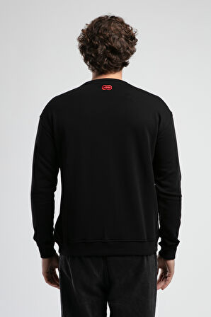 EASTSIDE Siyah Bisiklet Yaka Nakışlı Loose Fit Erkek Sweatshirt