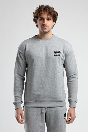 EASTSIDE Gri Bisiklet Yaka Nakışlı Loose Fit Erkek Sweatshirt