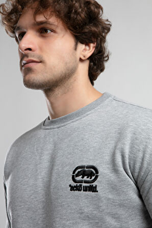 EASTSIDE Gri Bisiklet Yaka Nakışlı Loose Fit Erkek Sweatshirt