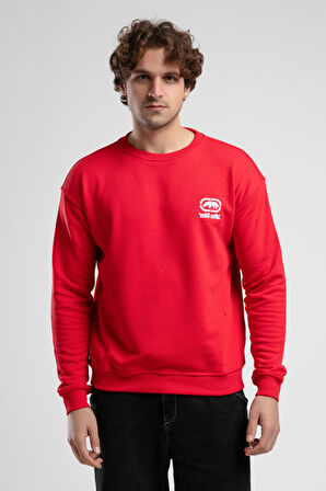 EASTSIDE Kırmızı Bisiklet Yaka Nakışlı Loose Fit Erkek Sweatshirt