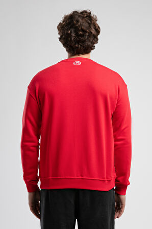 EASTSIDE Kırmızı Bisiklet Yaka Nakışlı Loose Fit Erkek Sweatshirt