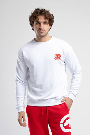 EASTSIDE Beyaz Bisiklet Yaka Nakışlı Loose Fit Erkek Sweatshirt