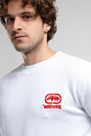 EASTSIDE Beyaz Bisiklet Yaka Nakışlı Loose Fit Erkek Sweatshirt