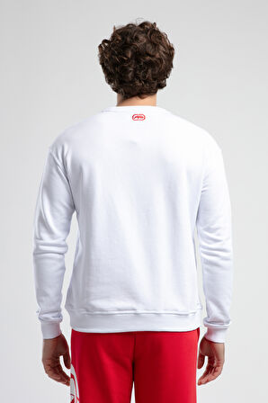 EASTSIDE Beyaz Bisiklet Yaka Nakışlı Loose Fit Erkek Sweatshirt