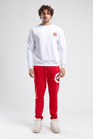 EASTSIDE Beyaz Bisiklet Yaka Nakışlı Loose Fit Erkek Sweatshirt