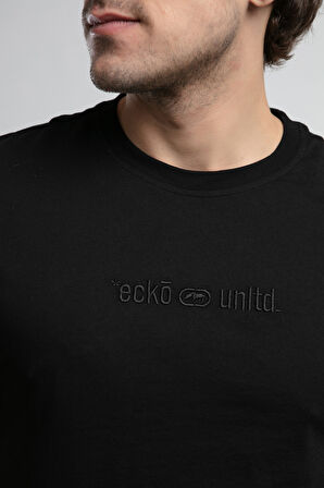 EMPIRE Siyah Bisiklet Yaka Nakışlı Standard Fit Erkek Tshirt