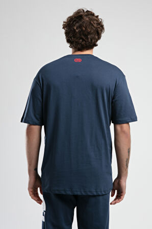 ITHACA Lacivert Bisiklet Yaka Nakışlı Oversize Erkek Tshirt