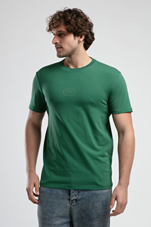 JOHNSON Yeşil Bisiklet Yaka Baskılı Standard Fit Erkek Tshirt