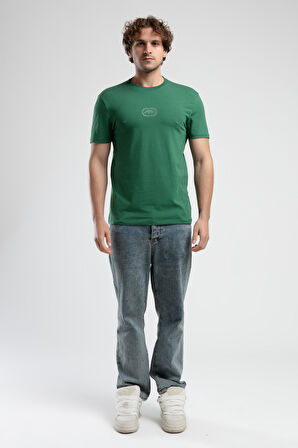 JOHNSON Yeşil Bisiklet Yaka Baskılı Standard Fit Erkek Tshirt