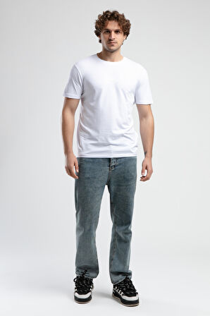 JOHNSON Beyaz Bisiklet Yaka Baskılı Standard Fit Erkek Tshirt