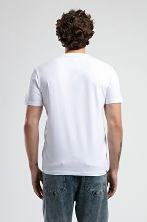 JOHNSON Beyaz Bisiklet Yaka Baskılı Standard Fit Erkek Tshirt
