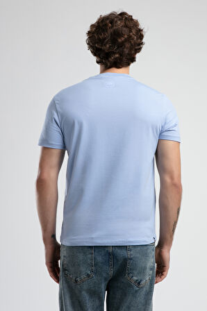 JOHNSON Mavi Bisiklet Yaka Baskılı Standard Fit Erkek Tshirt