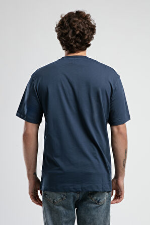 KINGSTON Lacivert Bisiklet Yaka Baskılı Oversize Erkek Tshirt