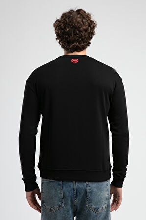 LIBERTY Siyah Bisiklet Yaka Baskılı Loose Fit Erkek Sweatshirt