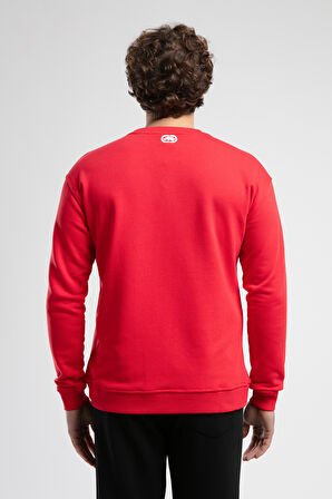 LIBERTY Kırmızı Bisiklet Yaka Baskılı Loose Fit Erkek Sweatshirt
