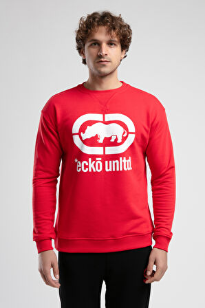 LIBERTY Kırmızı Bisiklet Yaka Baskılı Loose Fit Erkek Sweatshirt