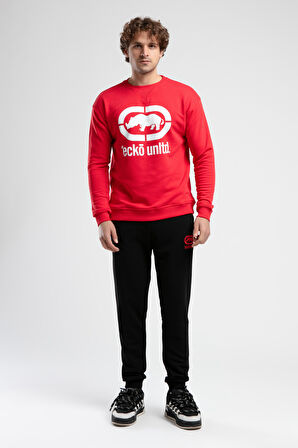 LIBERTY Kırmızı Bisiklet Yaka Baskılı Loose Fit Erkek Sweatshirt